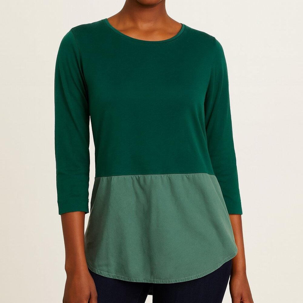 COS Green Cotton & Silk Contrast Hem Top‎